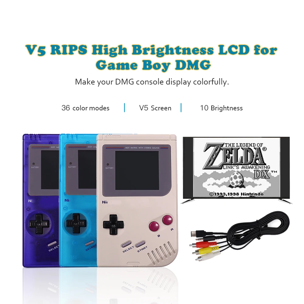 V5 GBO TV Version OSD Menu Full Size IPS High Light Brightness Backlight LCD Screen + Speaker Kit For GameBoy DMG GB Console