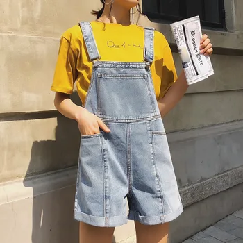 

Fresh Overalls Shorts Women Summer New 2019 Streetwear Retro Light Blue Washed Loose Boyfriend Denim Overalls
