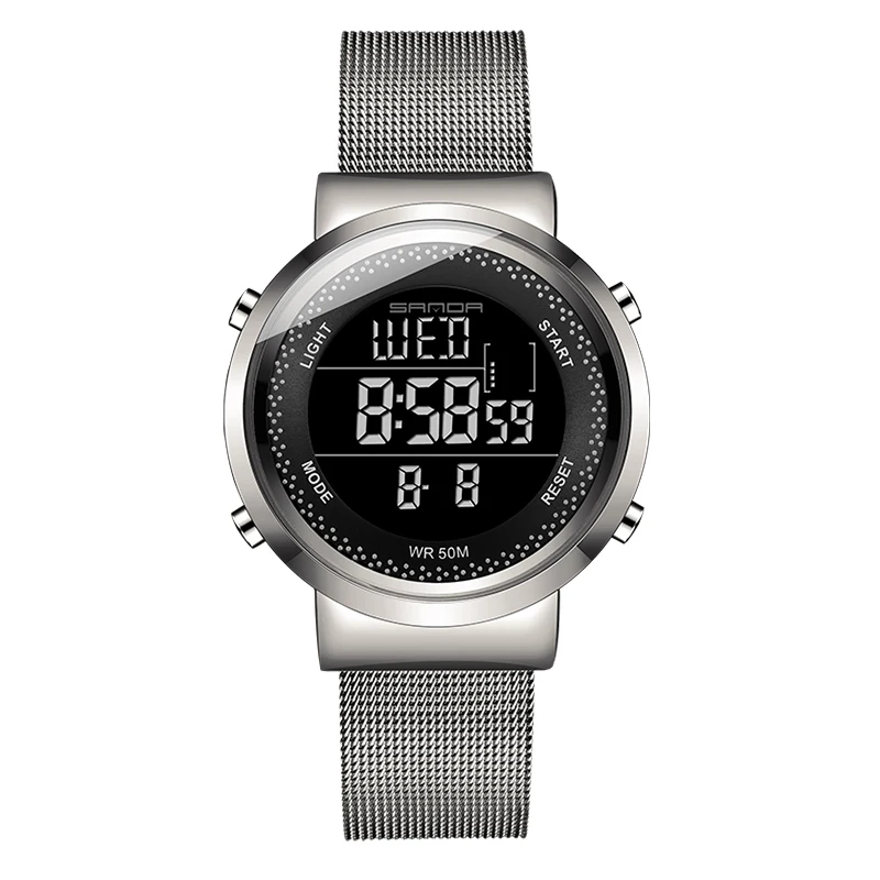 SANDA модные повседневные водонепроницаемые парные часы с черным циферблатом многофункциональные прочные цифровые часы для мужчин и женщин 383 - Цвет: Silver for Women