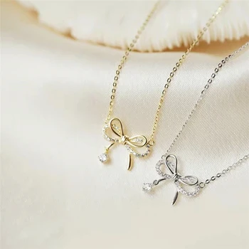 

Sole Memory Shiny Butterfly Fresh Creative Bow 925 Sterling Silver Clavicle Chain Female Necklace SNE537