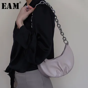 

[EAM] Women New Pu Leather Pleated Metal Chain Stitch Personality Accessories Fashion Tide All-match Spring Autumn 2020 1W421