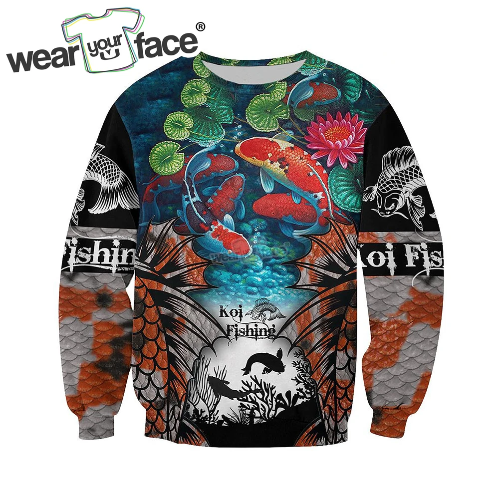 

Koi Fishing 3D All Over Printed Crewneck Sweatshirts Sports Hipster Streetwear Outdoor Vocation Mens Unisex Clothing