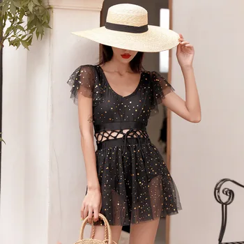 

One-Piece Swimwear For Women Swimsuit Full 1 Piece Korean Swim Wear One Woman 2019 New Pure Super White Fairy Female Skirt Dot