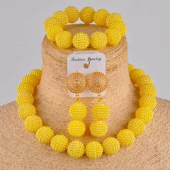 

Europe and America yellow beads jewelry set simulated pearl African bridal party jewelry set nigerian wedding necklace ZDS01