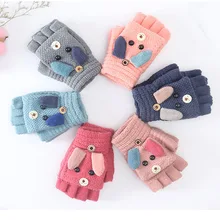 Вязаные шерстяные детские перчатки, теплые детские перчатки, детские зимние перчатки, варежки, перчатки с изображением животных, детские варежки, перчатки без пальцев