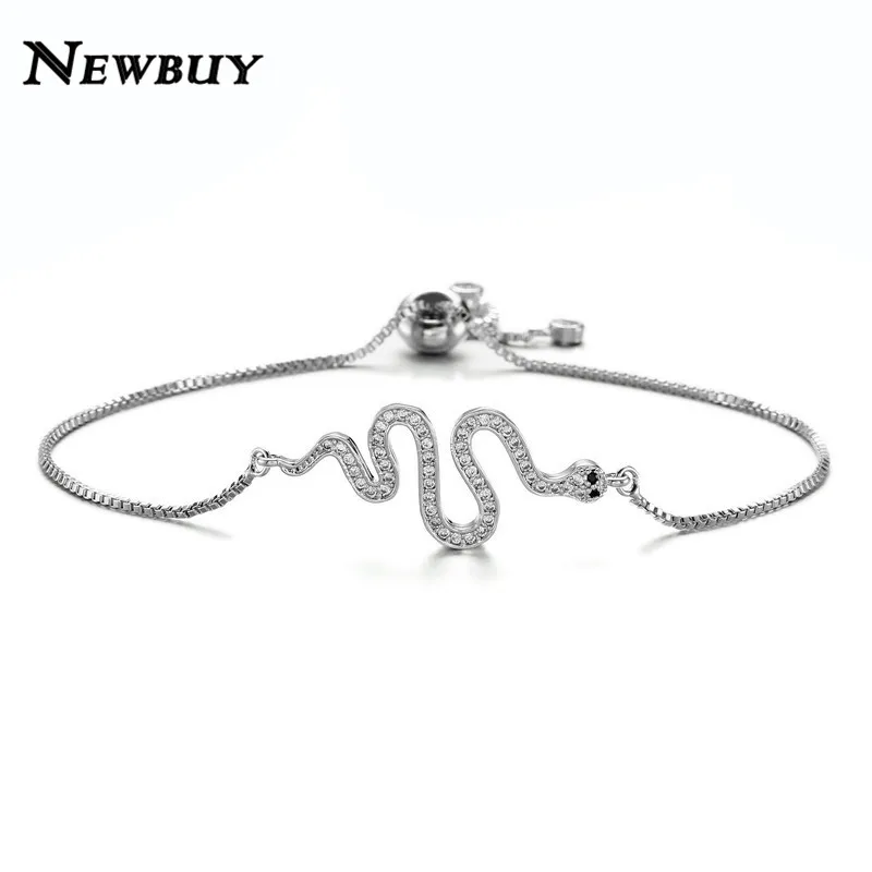 NEWBUY Мода подвеска в виде Змеи Браслеты для элегантных женщин прозрачный кубический цирконий браслет и браслет Регулируемые Браслеты Mujer - Окраска металла: NBSL028