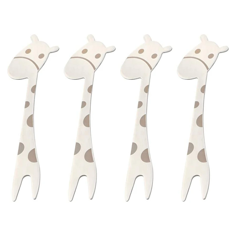 4-Piece Stainless Steel Giraffe Fork Fruit Cake Dessert Two-Tooth | Дом и сад