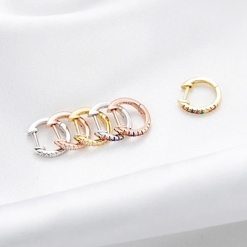 Bamoer 925 Silver Huggie Hoop Earrings for Women with Cubic Zirconia 10 Colors Gold Color Statement Jewelry SCE498