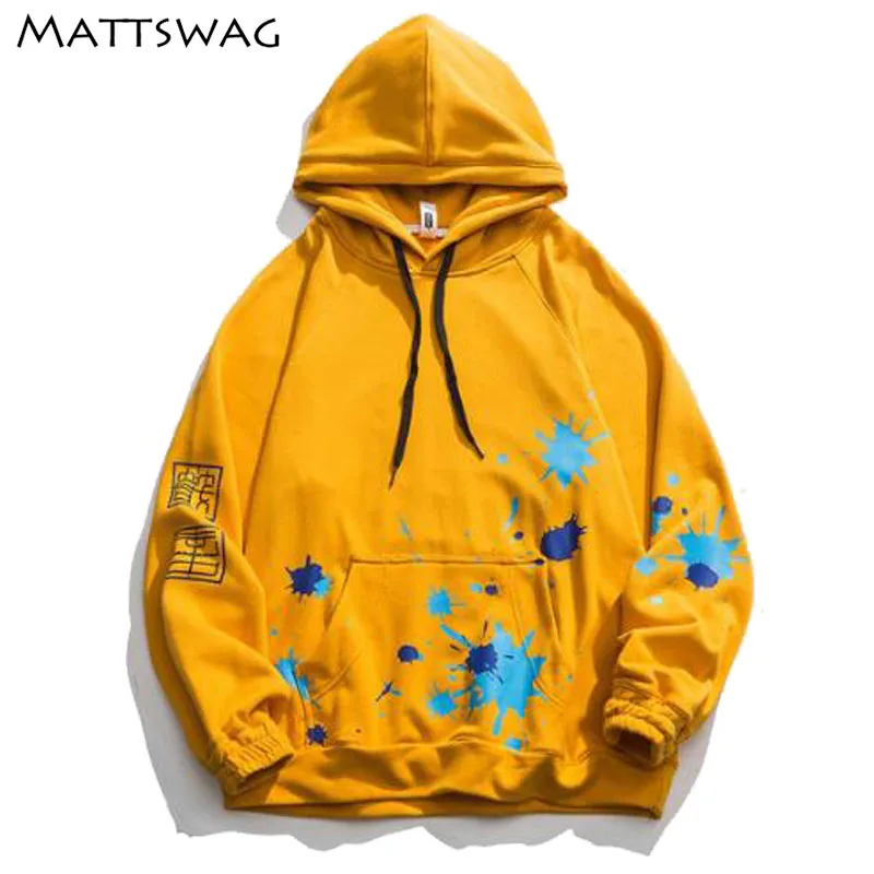 

MATTSWAG Hipster Splash Ink Sweatshirts Hoodies Men Hip Hop Streetwear Autumn Mens Hooded Pullover Casual Loose Men Clothing