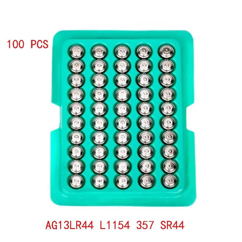 Щелочные кнопочные батарейки LR44 AG13 L1154 100% SR44 100 в емкость 357 шт. для часов |