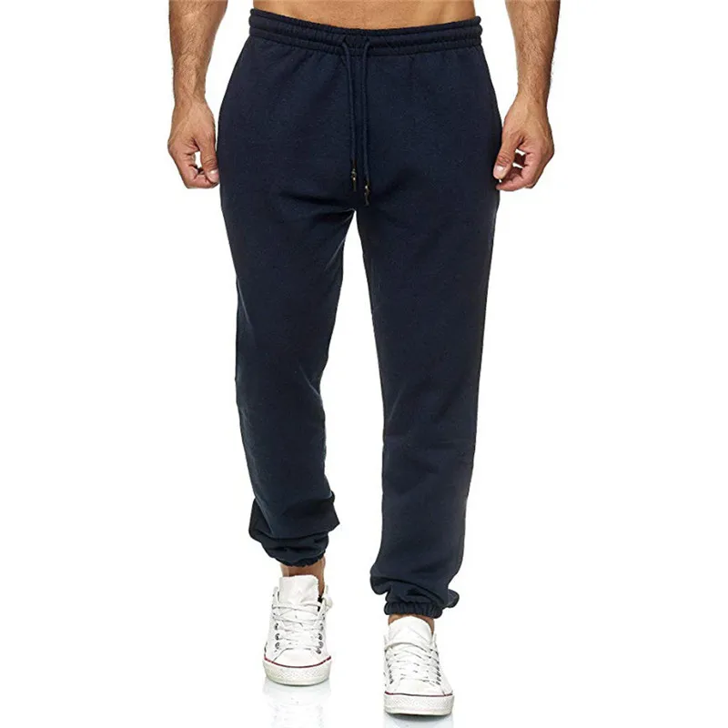 Men's Casual Long Sport Pants Slim Fit Running Trousers Male Solid Color Mid Elastic Waist Joggers Sweatpants For Streetwear