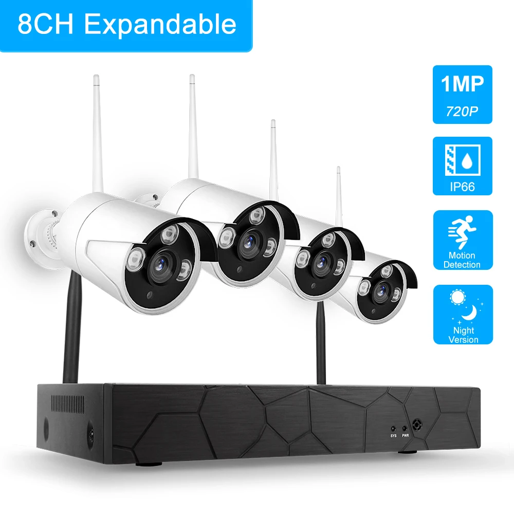 Комплект Безопасности Беспроводной NVR 8CH NVR+ 4 камеры 1.0MP 720P wifi камера система видеонаблюдения CCTV камера IP Обнаружение движения