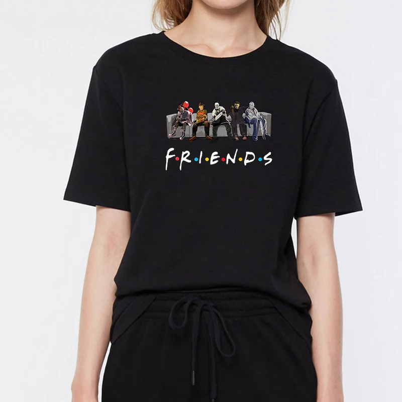 Женская рубашка в стиле Харадзюку на Хэллоуин черная футболка с принтом