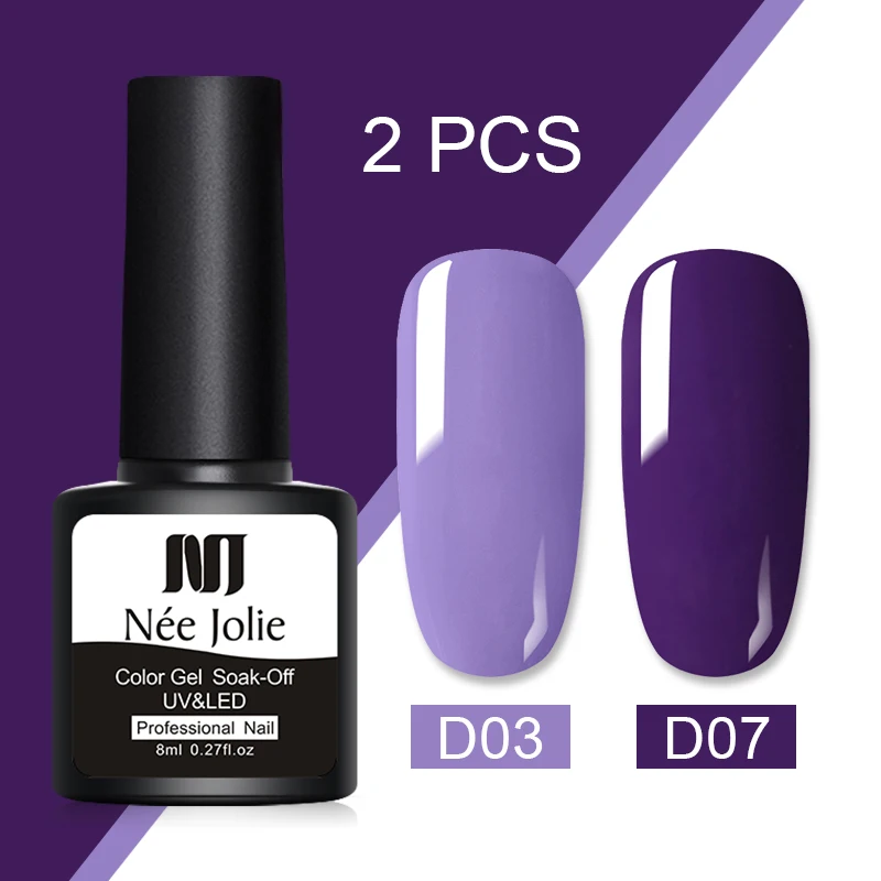 2pcs set 11 NEE JOLIE, 60 цветов, 8 мл, Гель-лак для ногтей, СВЕТОДИОДНЫЙ УФ-гель для ногтей, серый, красный, розовый, лак для ногтей, гибридный гвоздь, Гель-лак - Цвет: 2pcs set 11