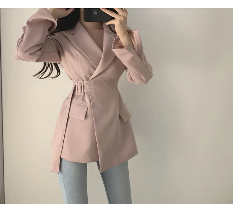Newest Elegant Slim Formal Wear Office Woman Blazer With Belt Hot Sale Autumn Casual Blazer Sweet Chic Korean Women's Coats