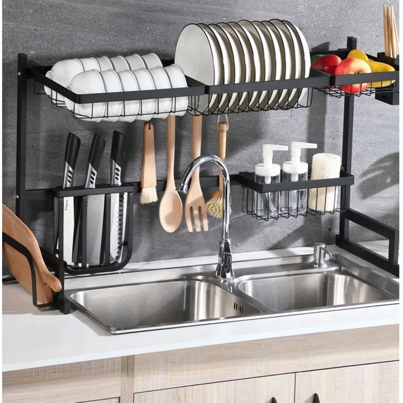 

Stainless Steel Sink Drain Rack Kitchen Shelf Two-story Floor Dish Rack Kitchen Storage Rack Organizer Cuisine Tool