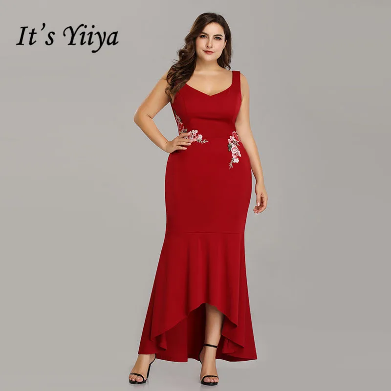 

It's Yiiya Evening Dress Square Sleeve Robe De Soiree Sleeveless Print Formal Gowns Plus Size Mermaid Evening Dresses C539