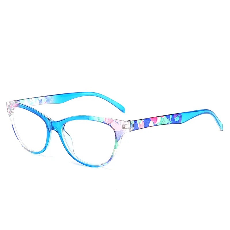 Новинка, очки для чтения, женские, Цветочная оправа, кошачий глаз, очки для дальнозоркости, PC, красные, быстрые очки для коррекции зрения, быстрая - Цвет оправы: Синий