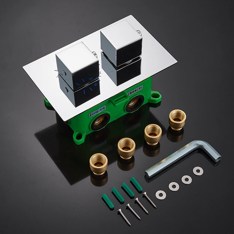 Встроенный ящик черный хром Золотой термостатический душевой смеситель клапан латунный смеситель для душа смесительная Ванна душевой смеситель картриджи, клапан F