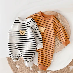 Barboteuse à rayures pour enfants, vêtements en coton, manches longues, une pièce, salopette pour nouveau né, garçons et filles 