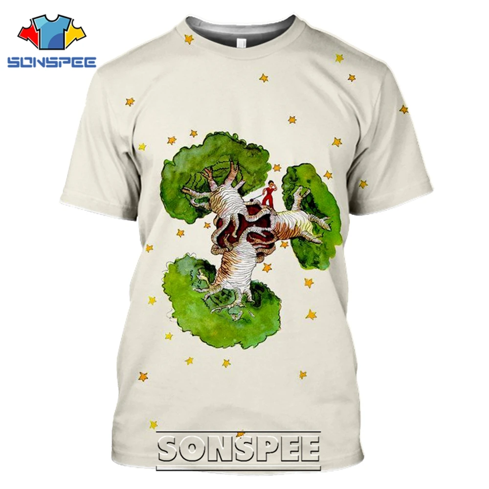 SONSPEE T-shirts The Little Prince 3D Print Men Women Funny Casual Hip Hop Streetwear Cartoon Movie Rose Tees Tops Shirt (7)