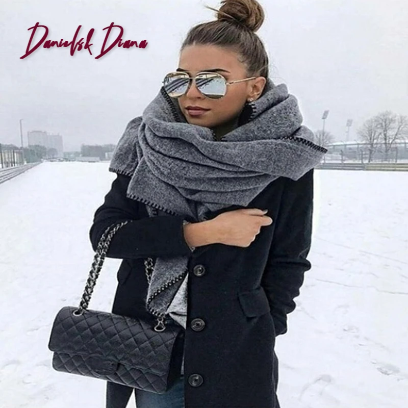 Bufanda y cálida para mujer, chal Vintage lana Polar a prueba de viento, chal salvaje de Color sólido, 176cm, nueva moda invierno|Bufandas de mujer| - AliExpress