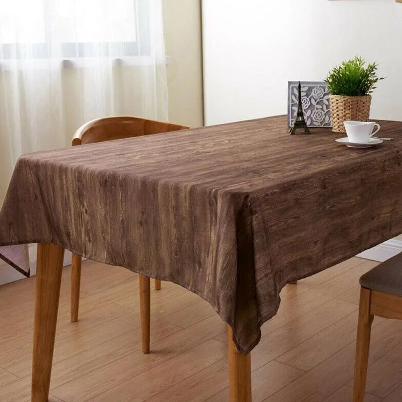 1pc Mantel Mesa Rectangular Impermeable Wood Grain Print Tablecloth Home Kitchen Waterproof Anti-oil Wood Grain Print Tablecloth