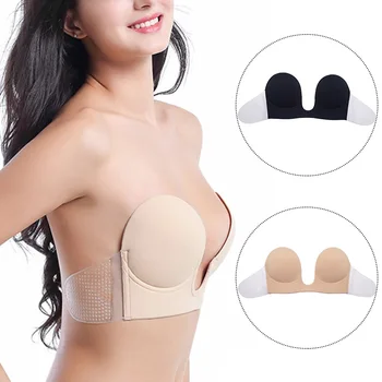 

Deep U Flank Stealth Bra Women Underwear Lingiere Ladies Solid Color Sexy Chest patch One-piece Invisible Bra For Wedding Dress