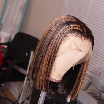 

Ombre Honey Color With Baby Hair Lace Front Bob Wigs Straight Brazilian Remy Human Hair