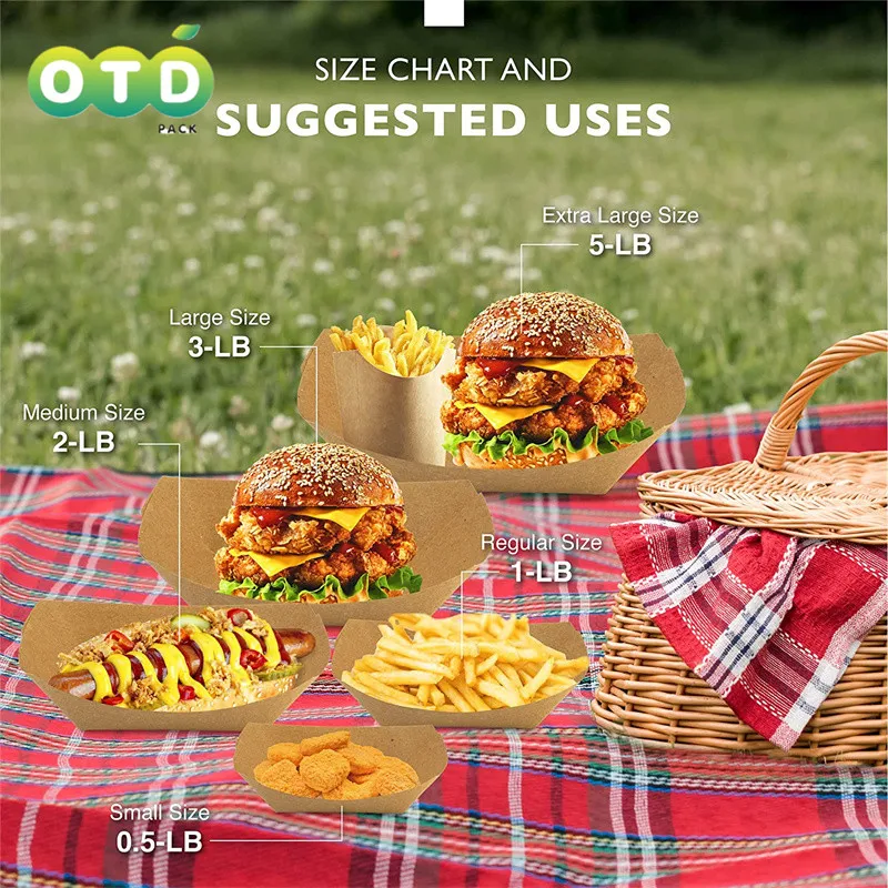 Disposable Containers 50pcs/Pack Heavy Duty Disposable Kraft Brown Paper Food Trays Grease Resistant Fast Food Snack Boat Parties Fairs