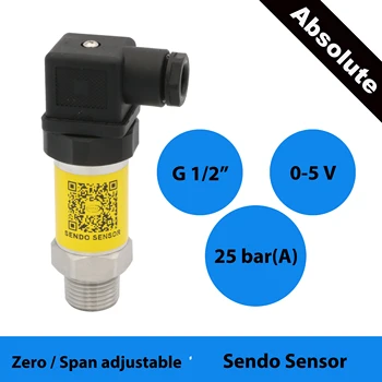 

2.5mpa absolute, 0 to 5V signal pressure sensor, 12V 24 vdc supply, 25bar abs, thread g 1 2 in, stainless steel 316L diaphragm