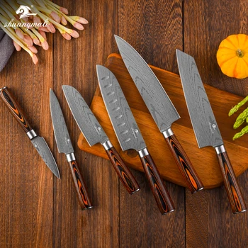 

Shuangmali 6PCS Cleaver Chef Knife Set 420 Stainless Steel Laser Pattern Santoku Kitchen Knives Fruit Paring Gyuto Slicing Knife