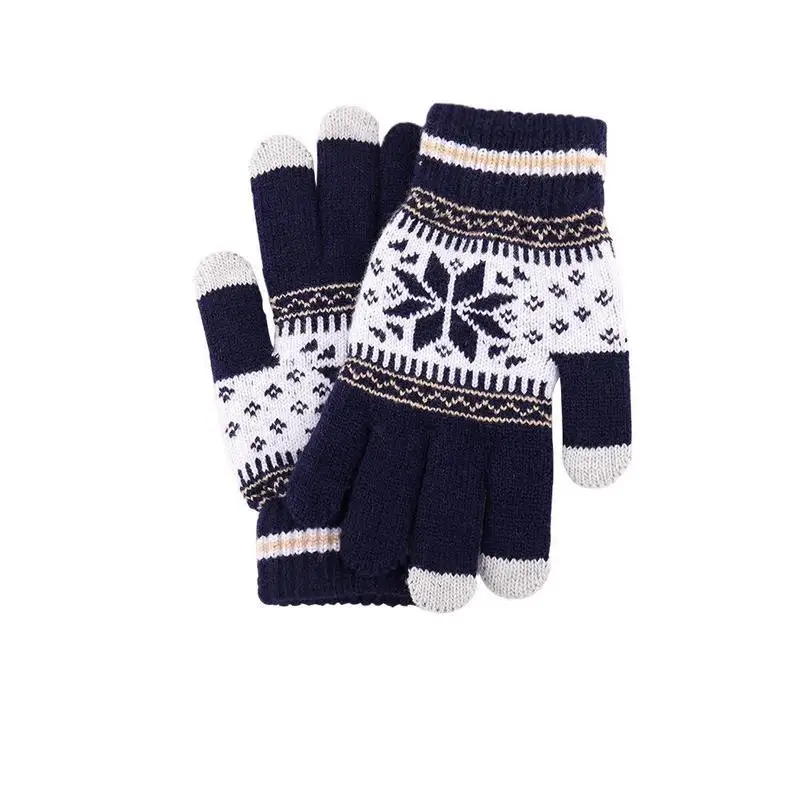 1 Pair Autumn and winter Plus Velvet Padded Knit Warm Gloves Fashion Snowflake Finger Mittens Outdoor Sports Cycling Gloves - Цвет: D