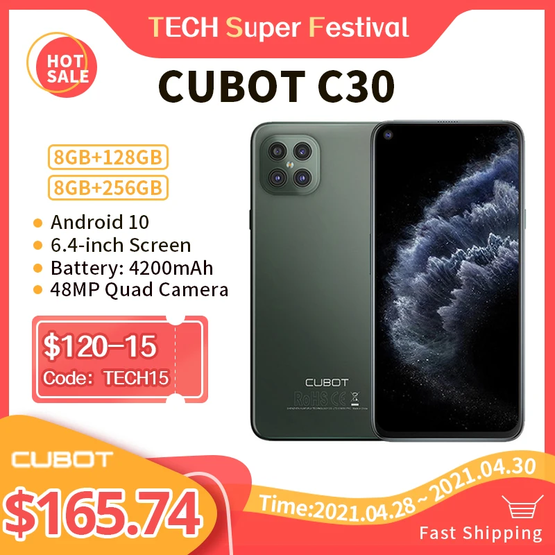 Cubot C30 8GB teléfono inteligente mundial 4G LTE 128/256GB 32MP Selfie 48MP Quad cámara Helio P60 NFC 6,4 FHD + 4200mAh Android 10 Celular