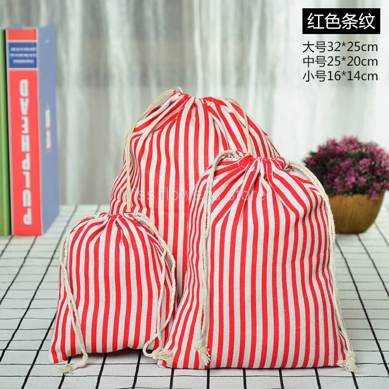 Bolsillo de lino y algodón estampado con cordón para guardar caramelos, diseño de rayas 60-63