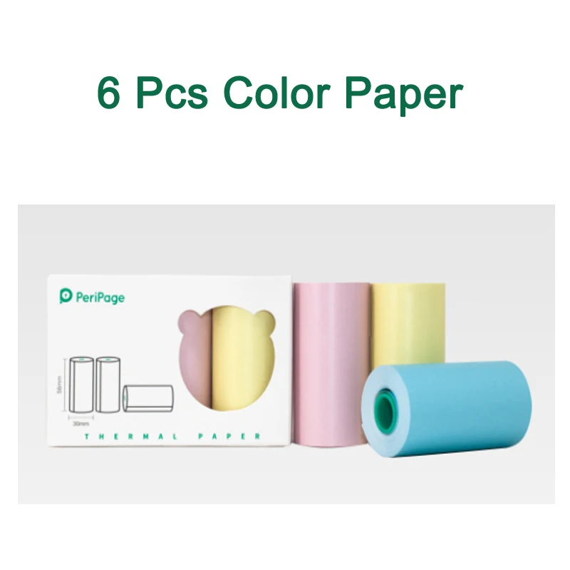 6 Pcs Color Paper PeriPage официальная термобумага заметки, стикер, этикетка с медведем, белая этикетка, фотобумага BPA бесплатно держать 3-10 лет - Цвет: 6 Pcs Color Paper