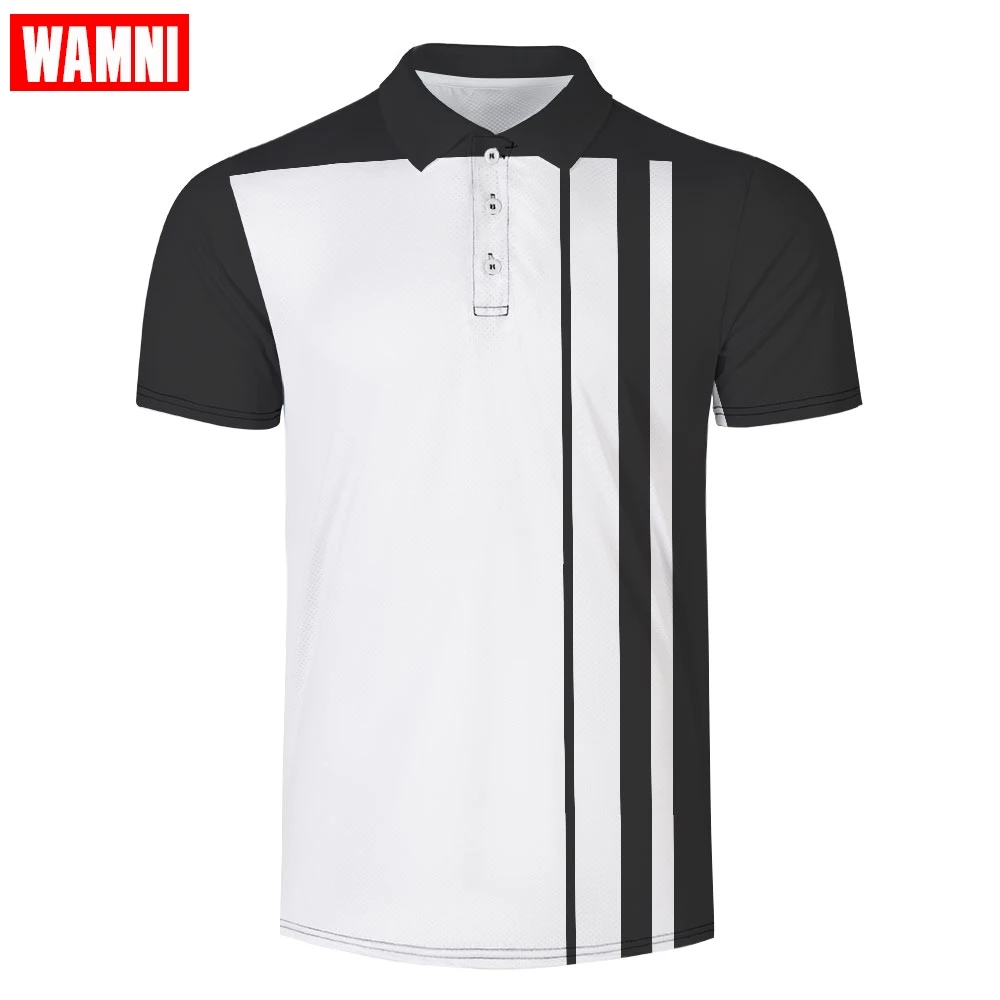 

WAMNI Brand Quick Drying Tennis Harajuku Black 3D Polo Shirt Sport Loose Stripe Casual Male Streetwear Polo-shirt Tracksuit