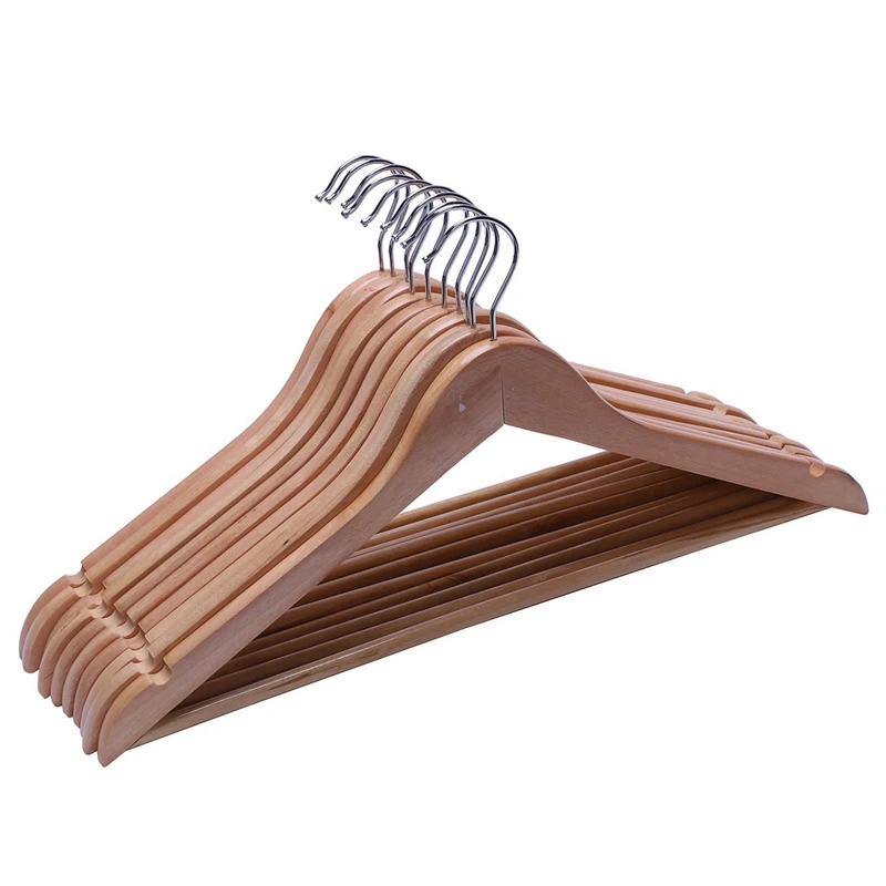 10 Pieces Solid and rotating metal hook Wooden Hangers with Notches Non-slip metal hook for clothes