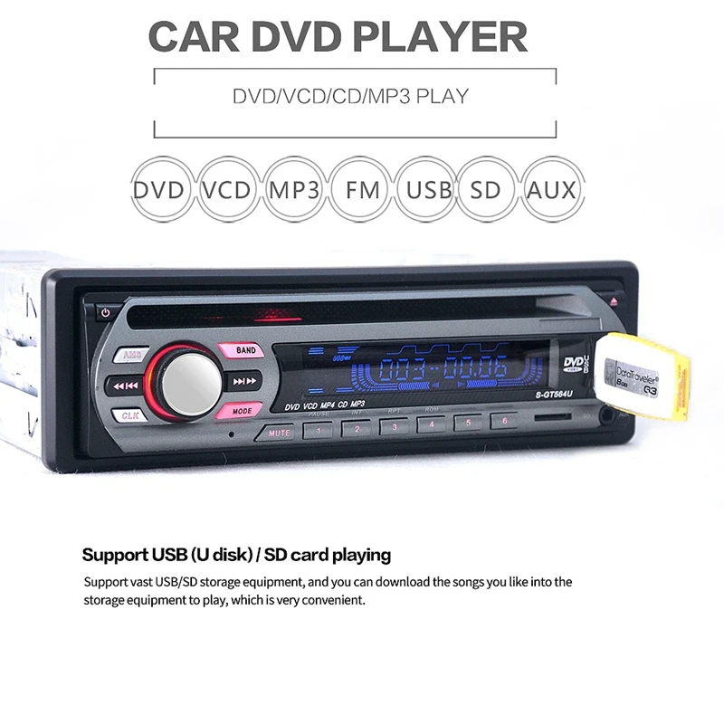 1 Din 12V автомобильный Dvd Автомагнитола Cd многофункциональная автомобильная dvd-плеер VCD Cd плеер с пультом дистанционного управления Mp3 Play S-Gt564U