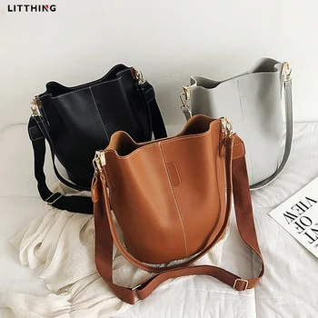 

LITTHING Women Bucket Bag Large Capacity Pu Leather Casual Buckle Purse Handbag Shoulder Crossbody Messenger Retro Vintage Bag