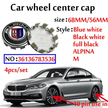 

4pcs 68mm 56mm white blue10 pin Car Wheel Center Hub caps Rim Caps Covers Emblem Badge for BMW 1 3 5 7 X3 X5 M3 M5 36136783536