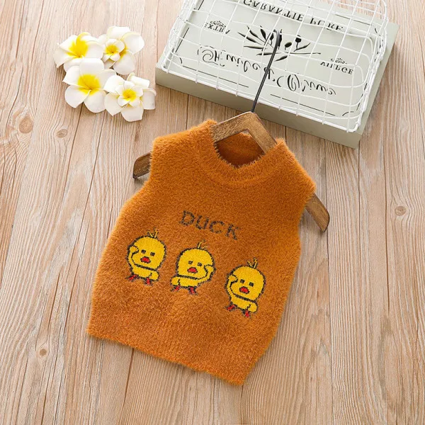 1-4Y Baby Boys Girls Sweaters Waistcoat Cute Duck Toddler Kids Sweater Soft Warm Sleeveless Vest Autumn Winter Sweaters For Girl - Цвет: Light brown