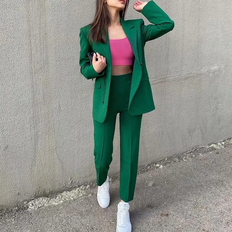 Blazer verde ajustado para mujer, chaqueta urbana juvenil, informal,  elegante, Primavera, 2022|Chaquetas| - AliExpress