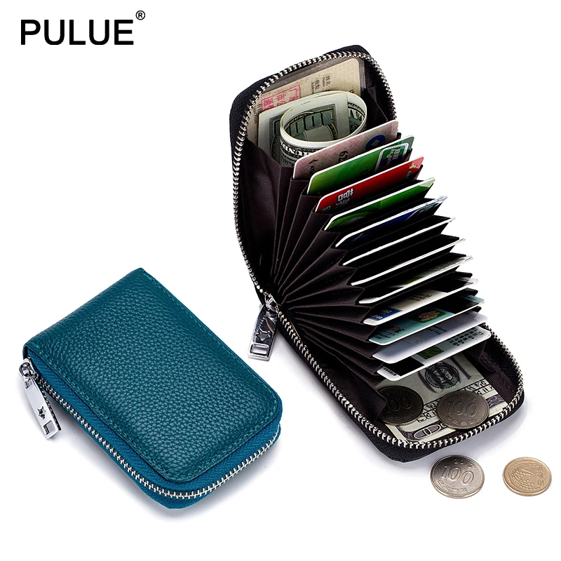 Large capacity Genuine Leather Credit Card Holder Men Women Zipper Leather Purse Card Case Wallet Bank Card ID Holders