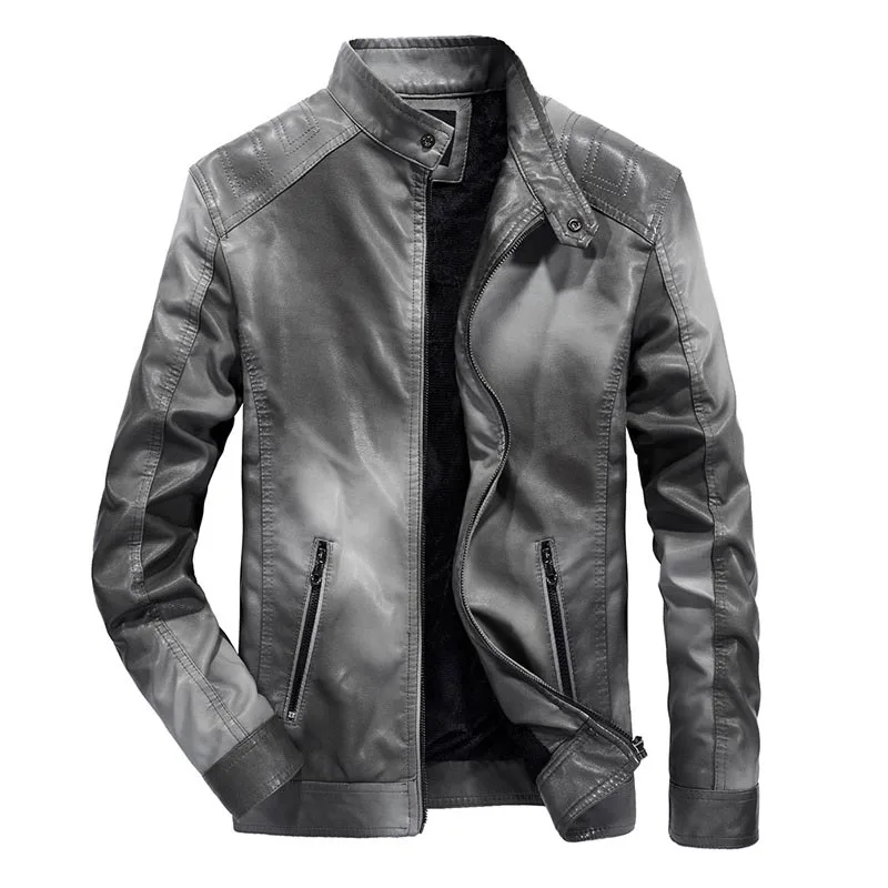KIOVNO Mens Fashion Pu Leather Jackets Coats Fleece Lined Motorcycle Leather Jackets Outwear For Male Size M-3XL Windbreak (4)