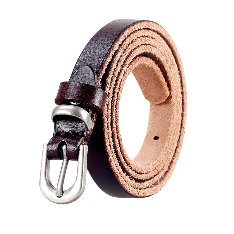 

New women's leather casual narrow belt jeans pin buckle waistband dress with thin leather belt top cowhide belt