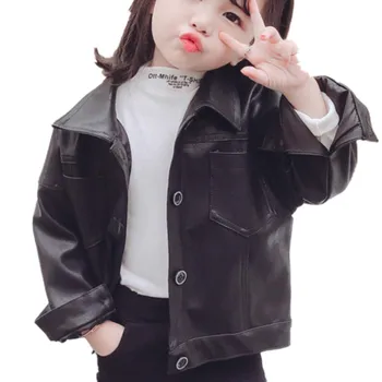 

Children Girls Black Pu Jackets Kids Leather Jacket Spring Autumn Cool Coat Children Overcoats