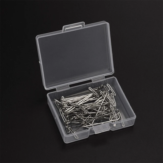 100pcs T Pins for Wig Heads, 1.5inch Stainless Steel Wig Straight Pins with  a Plastic Box T Pins for Crafts Blocking Knitting Sewing (Silver)