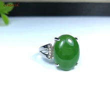 CYNSFJA New Real Certified Natural Hetian Jasper 925 Sterling Silver Luck Women's Amulet Green Jade Ring High Quality Re-sizable