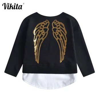 

VIKITA Girls Long Sleeve T Shirt Children Golden Shiny Sequins Tops Girls Autumn Spring Casual Wear Cotton Tops and Tees
